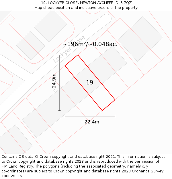 19, LOCKYER CLOSE, NEWTON AYCLIFFE, DL5 7QZ: Plot and title map
