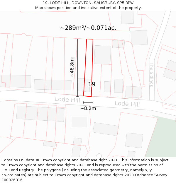 19, LODE HILL, DOWNTON, SALISBURY, SP5 3PW: Plot and title map