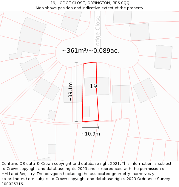 19, LODGE CLOSE, ORPINGTON, BR6 0QQ: Plot and title map