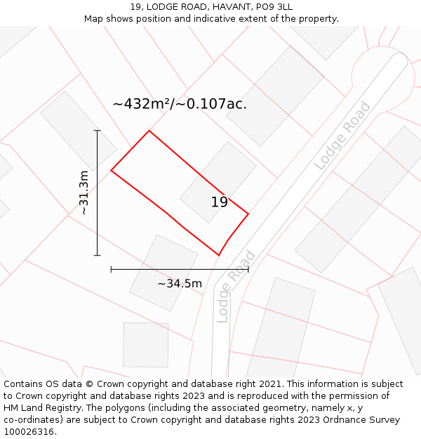 19, LODGE ROAD, HAVANT, PO9 3LL: Plot and title map