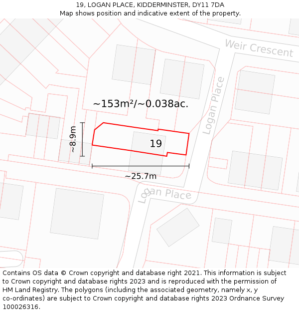 19, LOGAN PLACE, KIDDERMINSTER, DY11 7DA: Plot and title map
