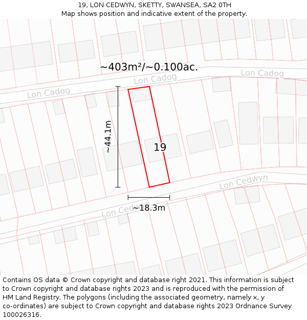 19, LON CEDWYN, SKETTY, SWANSEA, SA2 0TH: Plot and title map