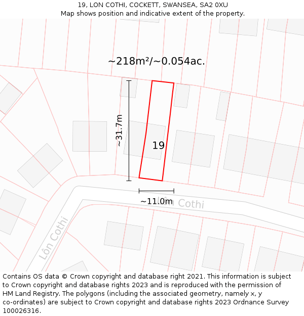19, LON COTHI, COCKETT, SWANSEA, SA2 0XU: Plot and title map