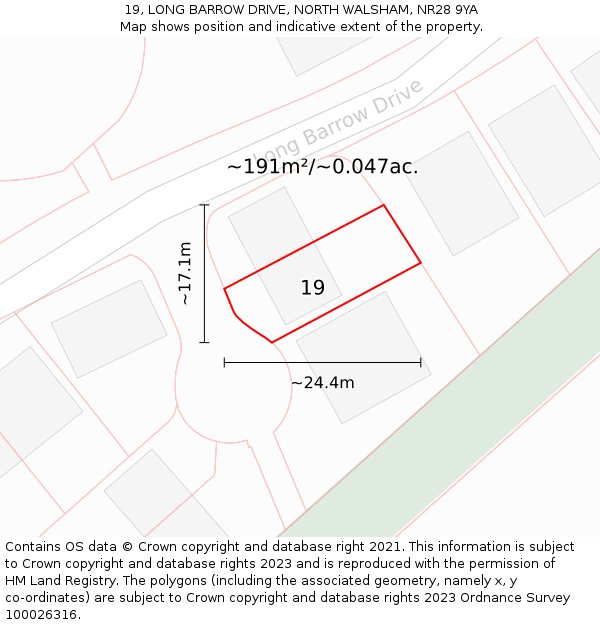 19, LONG BARROW DRIVE, NORTH WALSHAM, NR28 9YA: Plot and title map