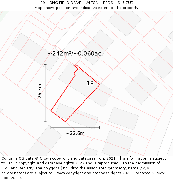 19, LONG FIELD DRIVE, HALTON, LEEDS, LS15 7UD: Plot and title map