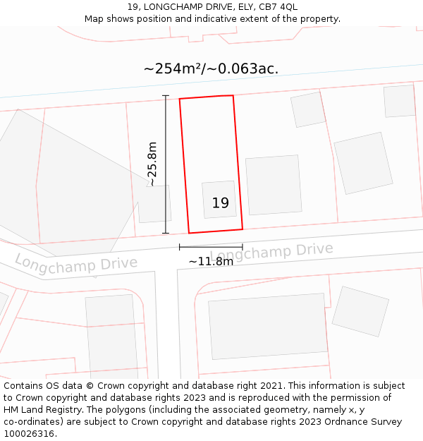 19, LONGCHAMP DRIVE, ELY, CB7 4QL: Plot and title map