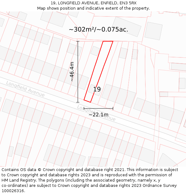 19, LONGFIELD AVENUE, ENFIELD, EN3 5RX: Plot and title map