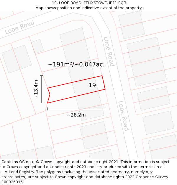 19, LOOE ROAD, FELIXSTOWE, IP11 9QB: Plot and title map