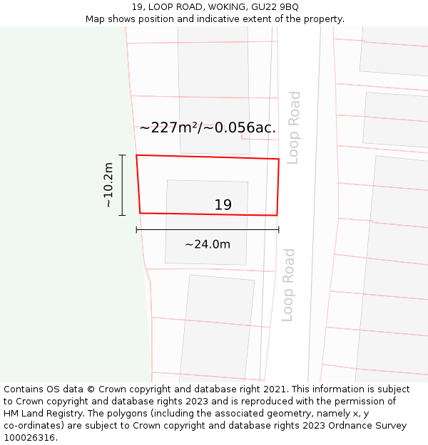 19, LOOP ROAD, WOKING, GU22 9BQ: Plot and title map