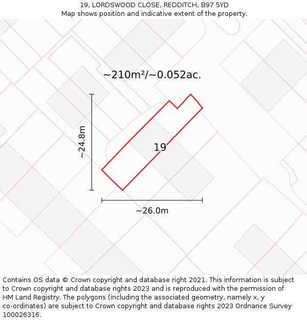 19, LORDSWOOD CLOSE, REDDITCH, B97 5YD: Plot and title map