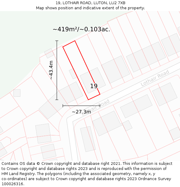 19, LOTHAIR ROAD, LUTON, LU2 7XB: Plot and title map