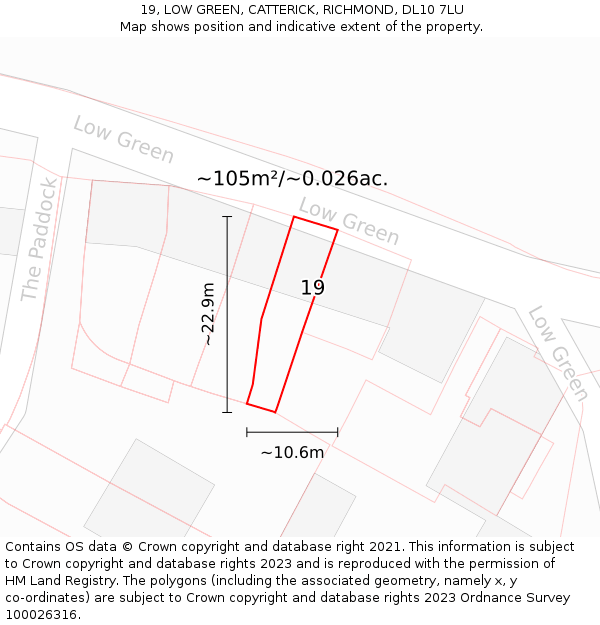19, LOW GREEN, CATTERICK, RICHMOND, DL10 7LU: Plot and title map