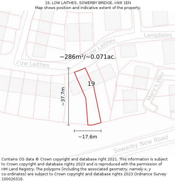 19, LOW LAITHES, SOWERBY BRIDGE, HX6 1EN: Plot and title map