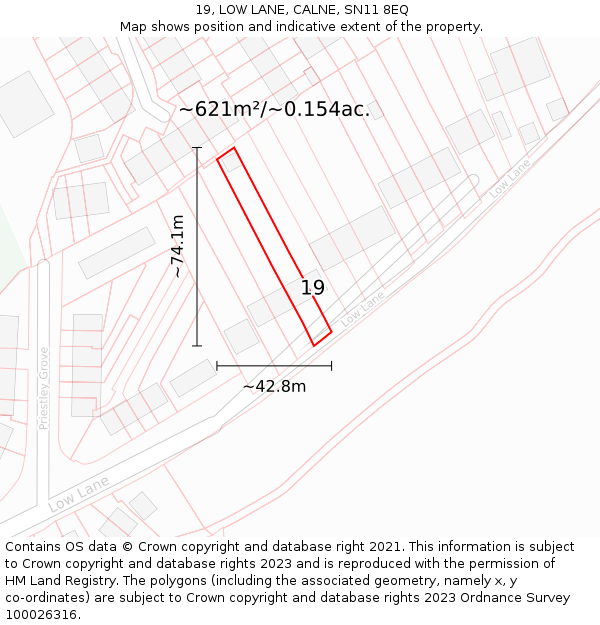 19, LOW LANE, CALNE, SN11 8EQ: Plot and title map