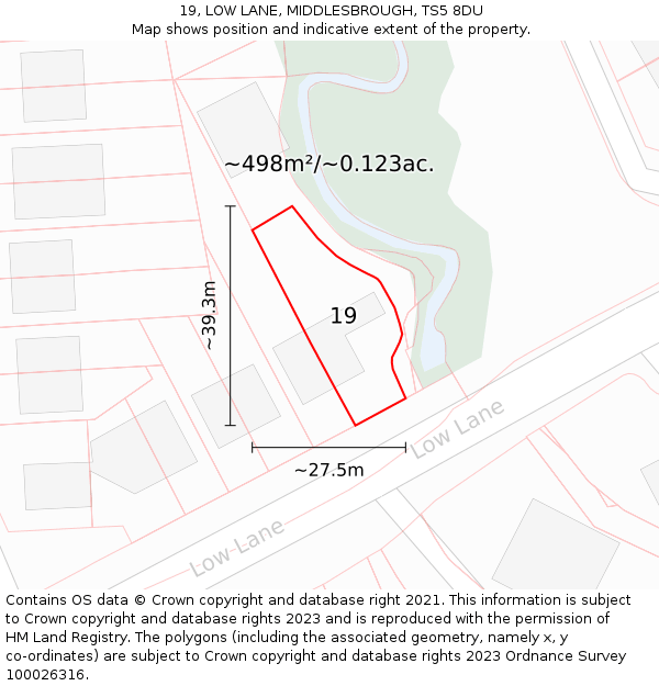 19, LOW LANE, MIDDLESBROUGH, TS5 8DU: Plot and title map