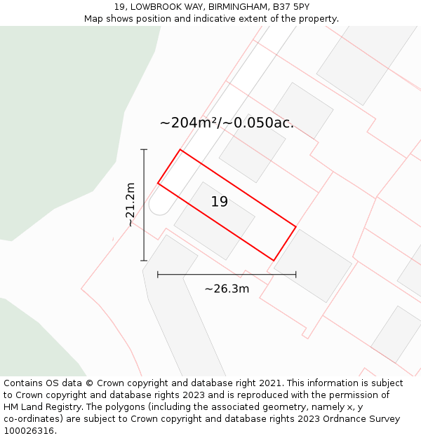 19, LOWBROOK WAY, BIRMINGHAM, B37 5PY: Plot and title map
