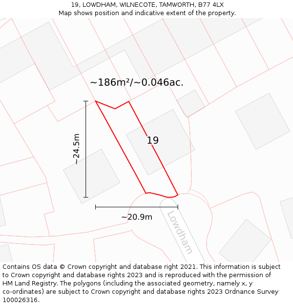 19, LOWDHAM, WILNECOTE, TAMWORTH, B77 4LX: Plot and title map