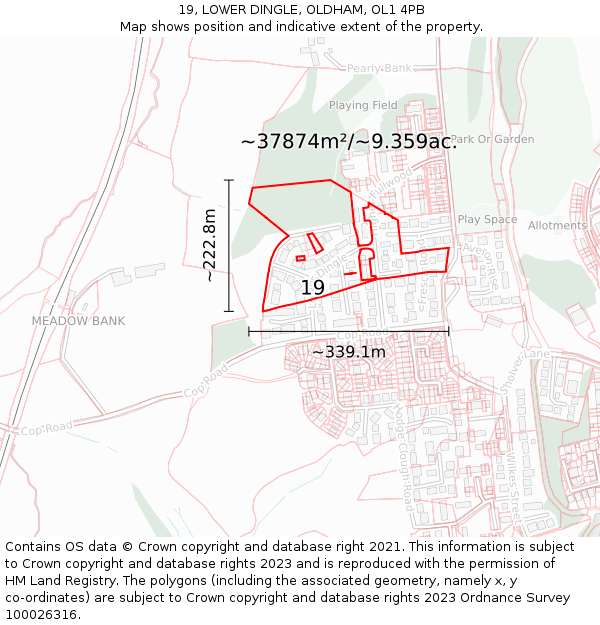 19, LOWER DINGLE, OLDHAM, OL1 4PB: Plot and title map