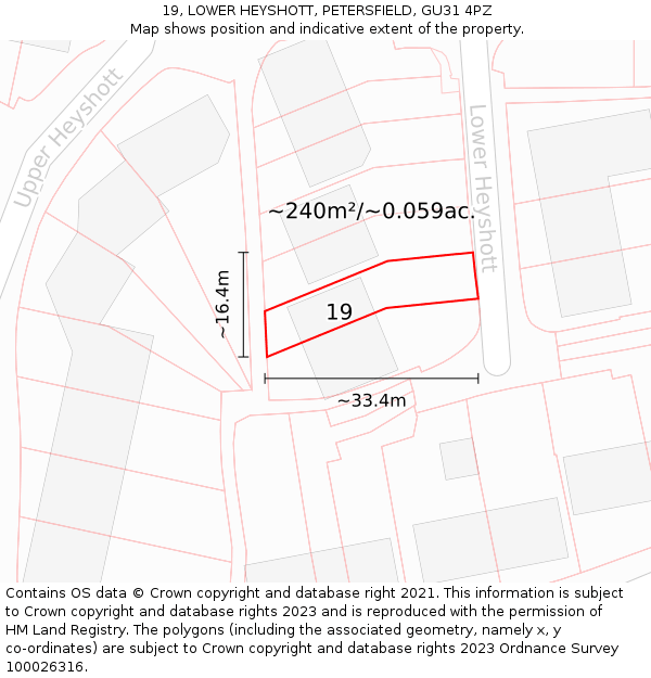 19, LOWER HEYSHOTT, PETERSFIELD, GU31 4PZ: Plot and title map