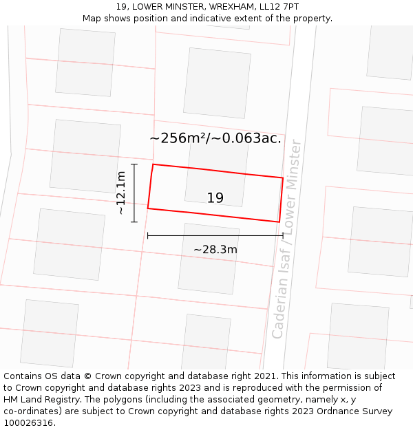 19, LOWER MINSTER, WREXHAM, LL12 7PT: Plot and title map