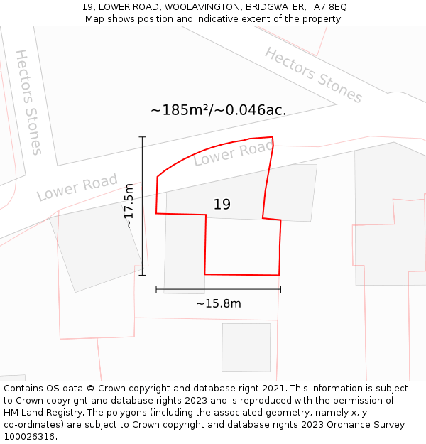 19, LOWER ROAD, WOOLAVINGTON, BRIDGWATER, TA7 8EQ: Plot and title map