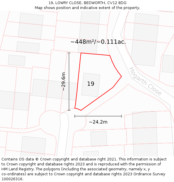 19, LOWRY CLOSE, BEDWORTH, CV12 8DG: Plot and title map