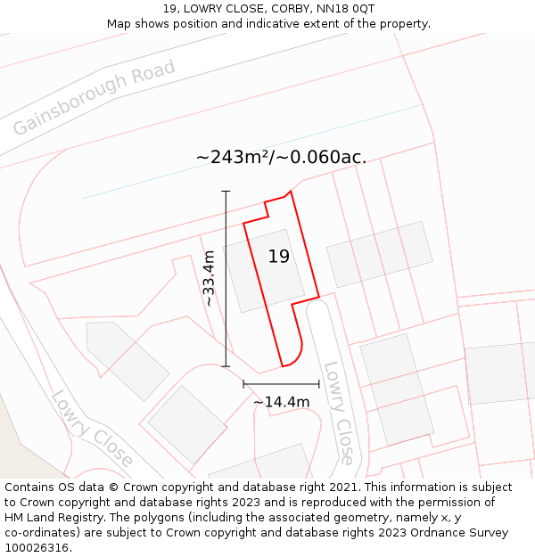 19, LOWRY CLOSE, CORBY, NN18 0QT: Plot and title map