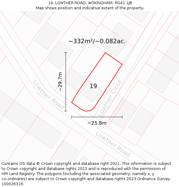 19, LOWTHER ROAD, WOKINGHAM, RG41 1JB: Plot and title map