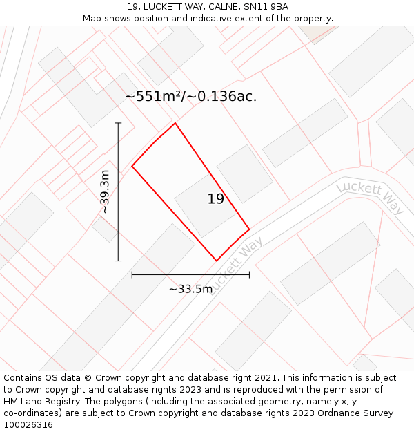 19, LUCKETT WAY, CALNE, SN11 9BA: Plot and title map