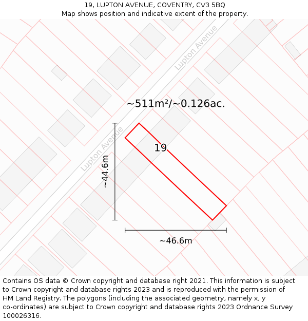 19, LUPTON AVENUE, COVENTRY, CV3 5BQ: Plot and title map