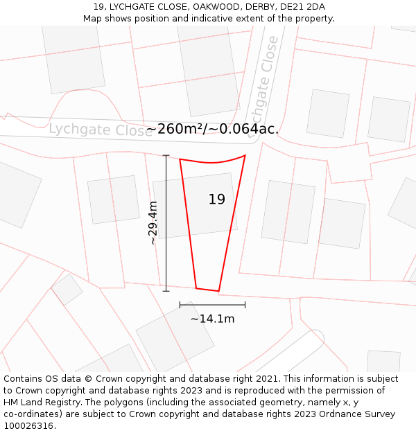 19, LYCHGATE CLOSE, OAKWOOD, DERBY, DE21 2DA: Plot and title map