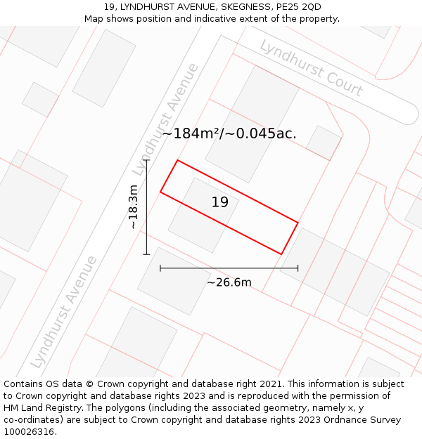19, LYNDHURST AVENUE, SKEGNESS, PE25 2QD: Plot and title map