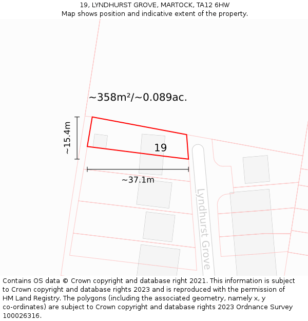 19, LYNDHURST GROVE, MARTOCK, TA12 6HW: Plot and title map