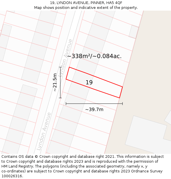 19, LYNDON AVENUE, PINNER, HA5 4QF: Plot and title map