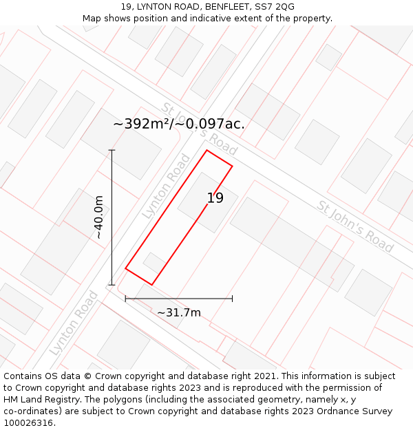19, LYNTON ROAD, BENFLEET, SS7 2QG: Plot and title map