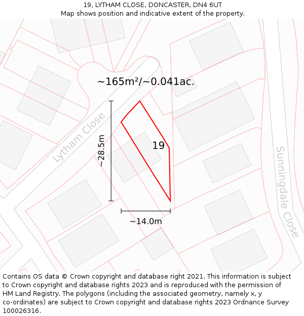 19, LYTHAM CLOSE, DONCASTER, DN4 6UT: Plot and title map