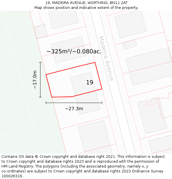 19, MADEIRA AVENUE, WORTHING, BN11 2AT: Plot and title map