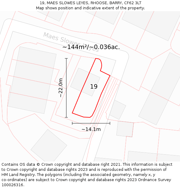 19, MAES SLOWES LEYES, RHOOSE, BARRY, CF62 3LT: Plot and title map