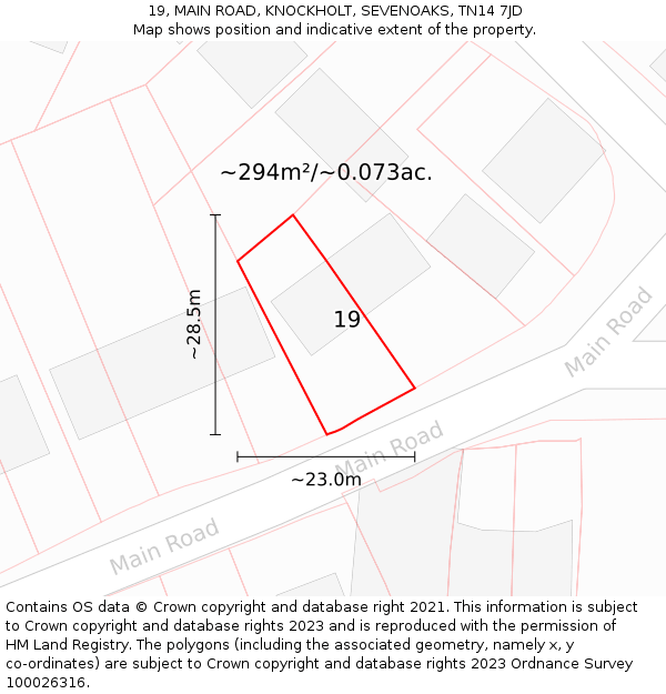 19, MAIN ROAD, KNOCKHOLT, SEVENOAKS, TN14 7JD: Plot and title map