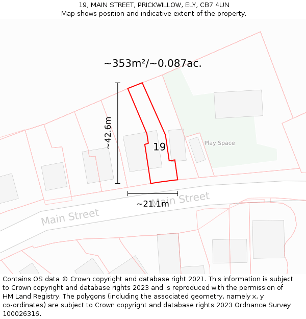 19, MAIN STREET, PRICKWILLOW, ELY, CB7 4UN: Plot and title map