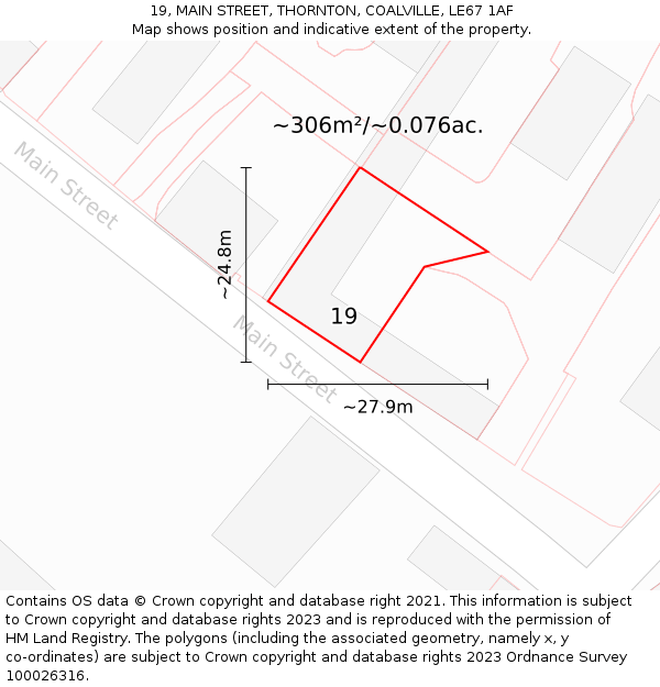 19, MAIN STREET, THORNTON, COALVILLE, LE67 1AF: Plot and title map