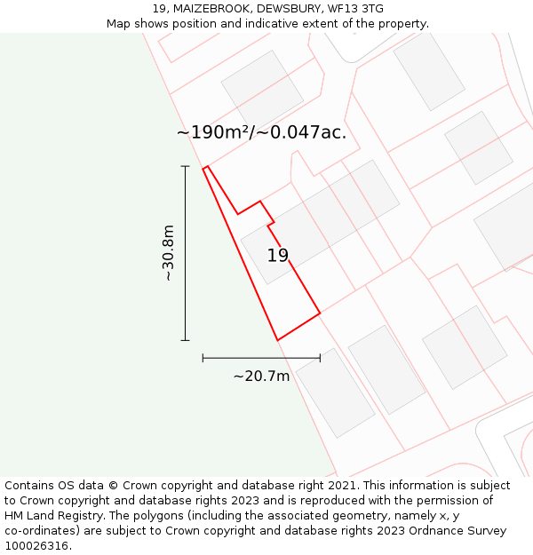 19, MAIZEBROOK, DEWSBURY, WF13 3TG: Plot and title map