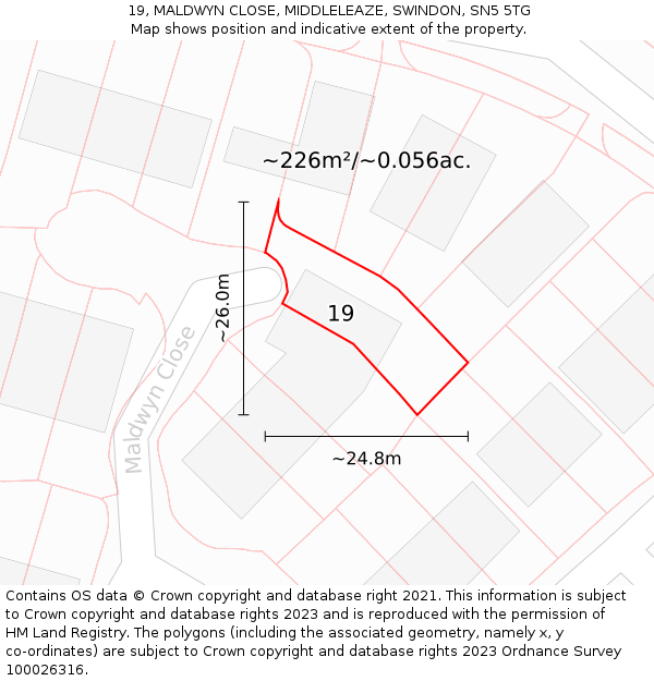 19, MALDWYN CLOSE, MIDDLELEAZE, SWINDON, SN5 5TG: Plot and title map