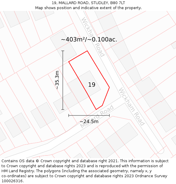 19, MALLARD ROAD, STUDLEY, B80 7LT: Plot and title map