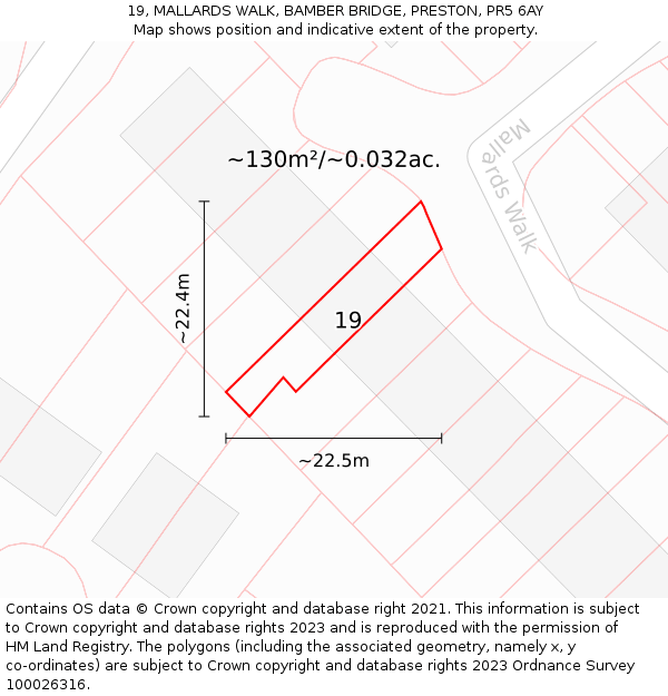 19, MALLARDS WALK, BAMBER BRIDGE, PRESTON, PR5 6AY: Plot and title map