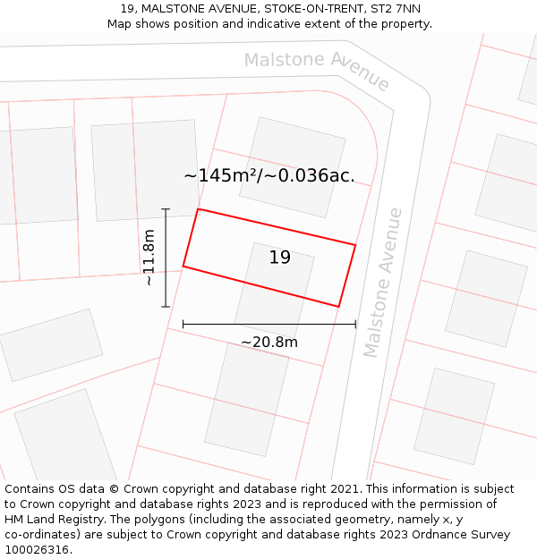 19, MALSTONE AVENUE, STOKE-ON-TRENT, ST2 7NN: Plot and title map
