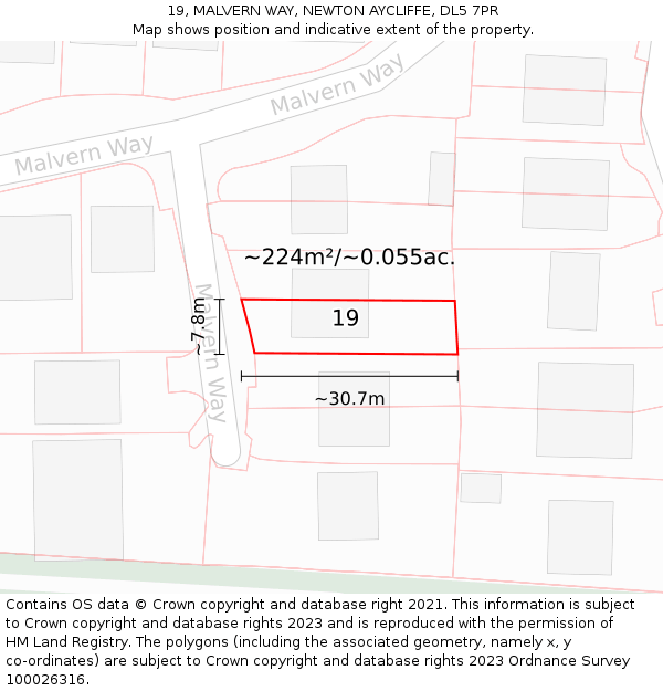 19, MALVERN WAY, NEWTON AYCLIFFE, DL5 7PR: Plot and title map