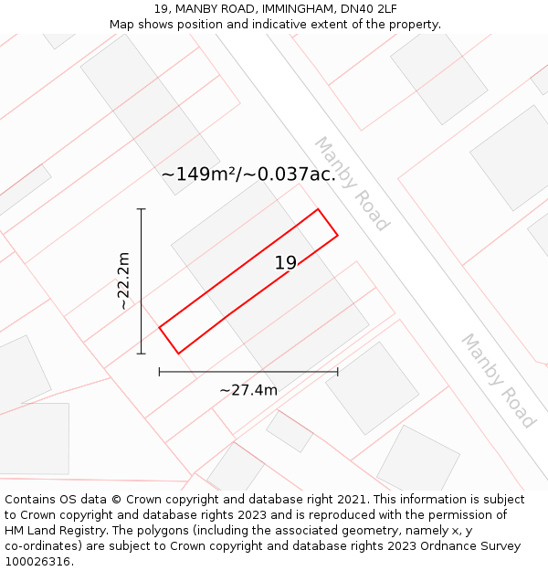 19, MANBY ROAD, IMMINGHAM, DN40 2LF: Plot and title map