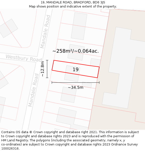 19, MANDALE ROAD, BRADFORD, BD6 3JS: Plot and title map