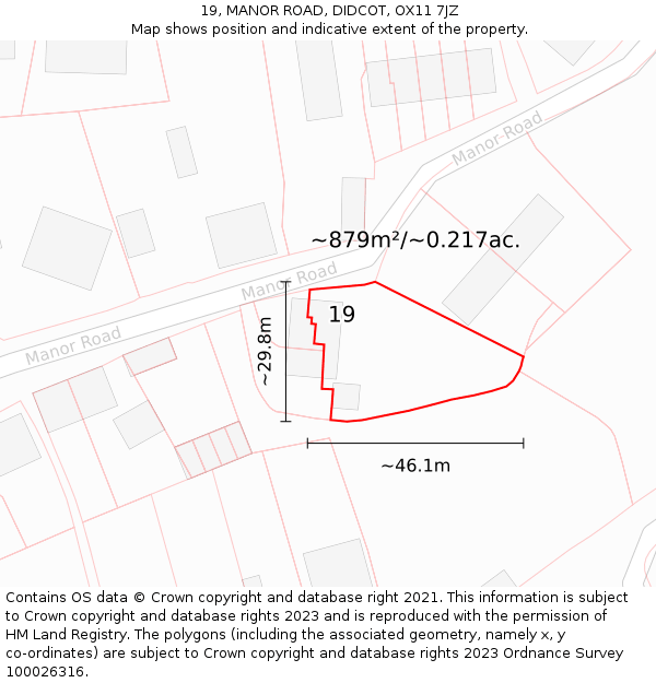 19, MANOR ROAD, DIDCOT, OX11 7JZ: Plot and title map